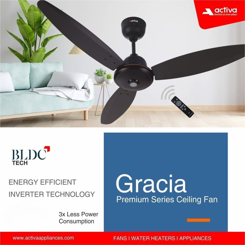 Activa Gracia 1200 MM (28 Watts) BLDC Motor Fan With LED Light |Remote| 3 Blade Energy Saving Ceiling Fan With 3 Year Warranty (Coffee Brown) - Image 4