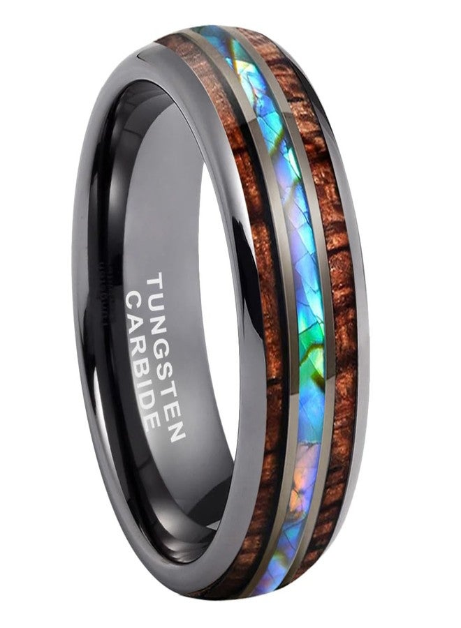 TUTISS 8mm Gunmetal Tungsten Rings for Men Women Koa Wood Abalone Shell Inlay Fashion Jewelry Engagement Wedding Bands Domed Polished Shiny Comfort Fit Size 11 - Image 1