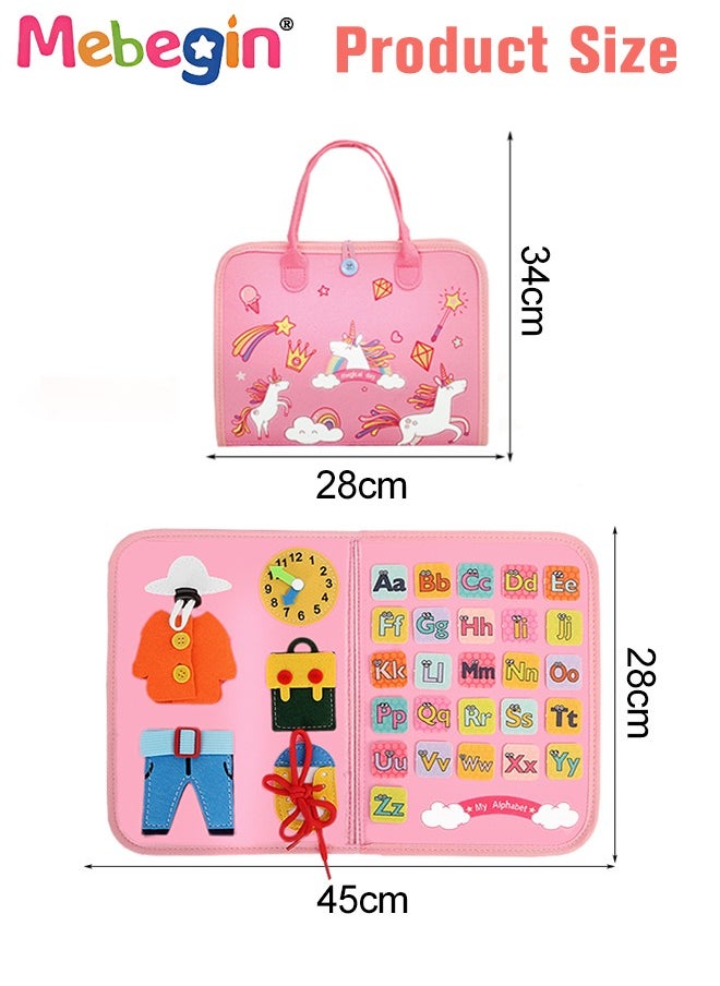 MEBEGIN 7 in 1 Montessori Busy Board Toys, Sensory Board with Number, Shape, Color, Animal, Weather, Developing Sensory Toy for Fine Motor Skills, Portable Travel Toy, Made of High Quality Felt Fabrics, Ideal Gift for Kids  - Image 3