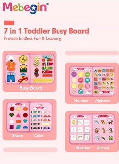 MEBEGIN 7 in 1 Montessori Busy Board Toys, Sensory Board with Number, Shape, Color, Animal, Weather, Developing Sensory Toy for Fine Motor Skills, Portable Travel Toy, Made of High Quality Felt Fabrics, Ideal Gift for Kids  - Image 4