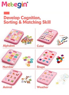 MEBEGIN 7 in 1 Montessori Busy Board Toys, Sensory Board with Number, Shape, Color, Animal, Weather, Developing Sensory Toy for Fine Motor Skills, Portable Travel Toy, Made of High Quality Felt Fabrics, Ideal Gift for Kids  - Image 5