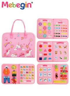 MEBEGIN 7 in 1 Montessori Busy Board Toys, Sensory Board with Number, Shape, Color, Animal, Weather, Developing Sensory Toy for Fine Motor Skills, Portable Travel Toy, Made of High Quality Felt Fabrics, Ideal Gift for Kids  - Image 1