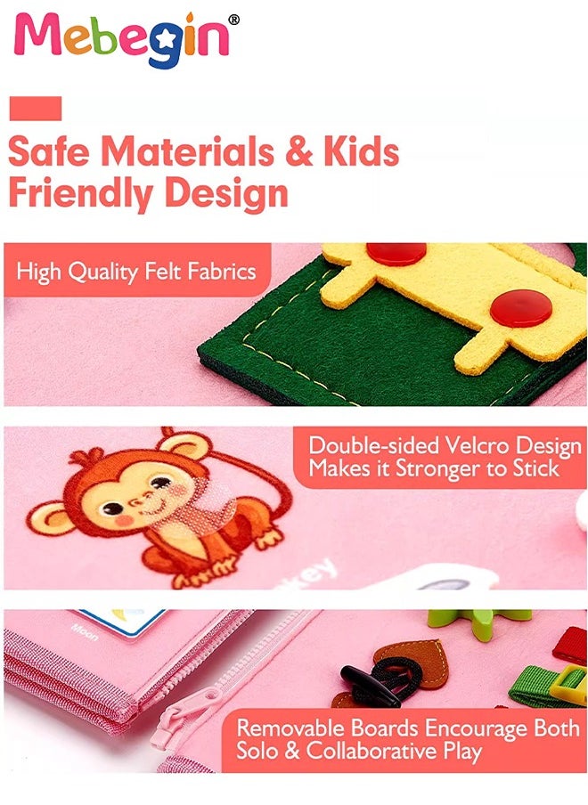 MEBEGIN - 7 in 1 Montessori Busy Board Toys, Sensory Board with Number, Shape, Color, Animal, Weather, Developing Sensory Toy for Fine Motor Skills, Portable Travel Toy, Made of High Quality Felt Fabrics, Ideal Gift for Kids - Image 1