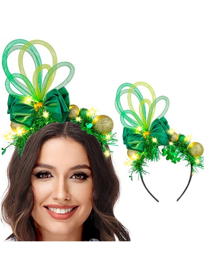 Gangel - Light Up St Patricks Day Headbands Green Bow Led Hairband Sparkly Bows Hair Hoop Glitter Shamrock Hair Accessories For Women (C) - Image 1