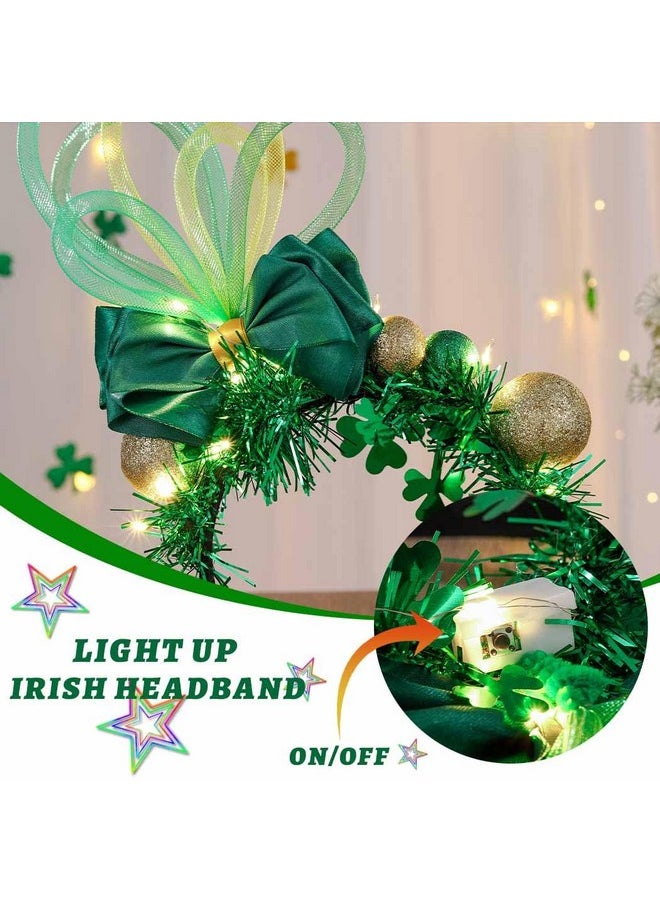 Gangel - Light Up St Patricks Day Headbands Green Bow Led Hairband Sparkly Bows Hair Hoop Glitter Shamrock Hair Accessories For Women (C) - Image 1