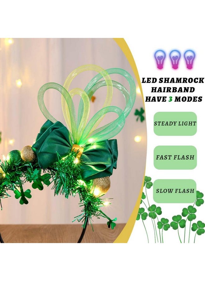 Gangel - Light Up St Patricks Day Headbands Green Bow Led Hairband Sparkly Bows Hair Hoop Glitter Shamrock Hair Accessories For Women (C) - Image 1