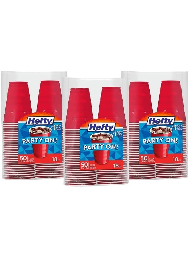Hefty Disposable Plastic Cups, Red, 9 Ounce, 50 Count (Pack of 12), 600 Total  - Image 1