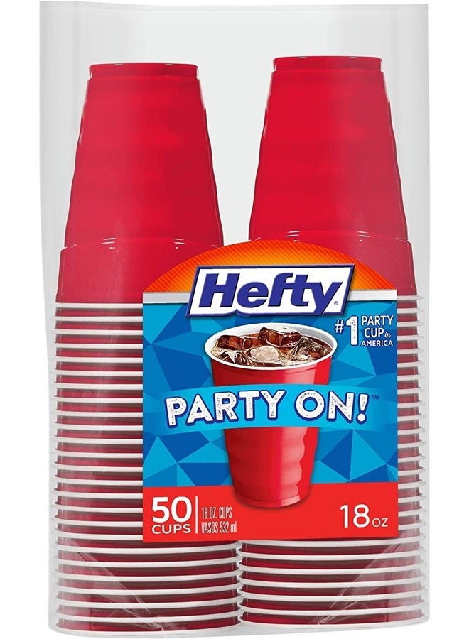Hefty Disposable Plastic Cups, Red, 9 Ounce, 50 Count (Pack of 12), 600 Total  - Image 2