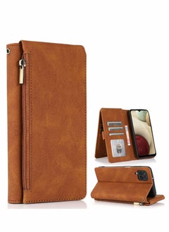 Excefore Case for Samsung Galaxy A12/M12 Wallet Zipper Leather Flip Cover Card Holder Cell Phone Cases (Brown)  - Image 1