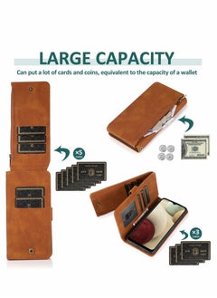 Excefore Case for Samsung Galaxy A12/M12 Wallet Zipper Leather Flip Cover Card Holder Cell Phone Cases (Brown)  - Image 2