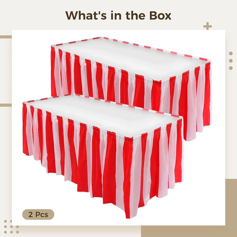 2 Pcs Red and White Striped Peva Tablecloth and Skirt Set, Waterproof & Oilproof for Party & Wedding - Image 4