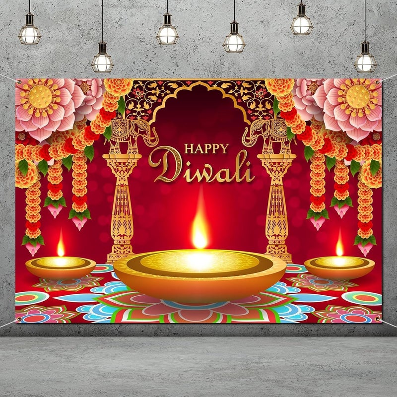 ARS Happy Diwali Backdrop for Home Diwali Banner Backdrop Festival of Lights Banner Deepavali Decorations Diwali Photo Booth Props Diwali Decorations - Image 1