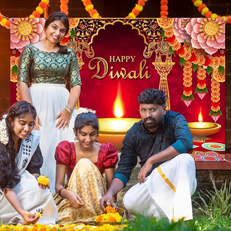 ARS Happy Diwali Backdrop for Home Diwali Banner Backdrop Festival of Lights Banner Deepavali Decorations Diwali Photo Booth Props Diwali Decorations - Image 3