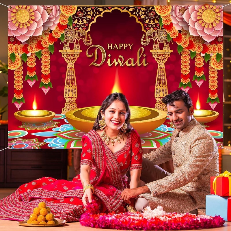 ARS Happy Diwali Backdrop for Home Diwali Banner Backdrop Festival of Lights Banner Deepavali Decorations Diwali Photo Booth Props Diwali Decorations - Image 2