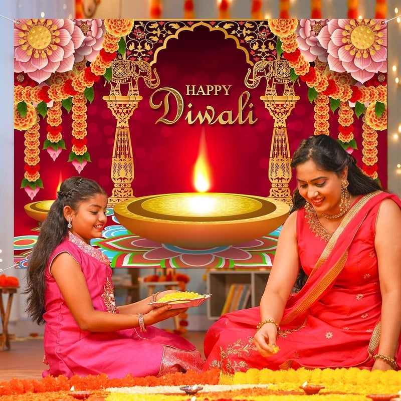 ARS Happy Diwali Backdrop for Home Diwali Banner Backdrop Festival of Lights Banner Deepavali Decorations Diwali Photo Booth Props Diwali Decorations - Image 5