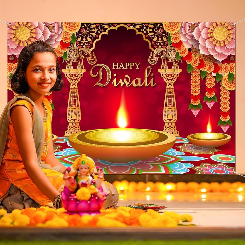ARS Happy Diwali Backdrop for Home Diwali Banner Backdrop Festival of Lights Banner Deepavali Decorations Diwali Photo Booth Props Diwali Decorations - Image 4