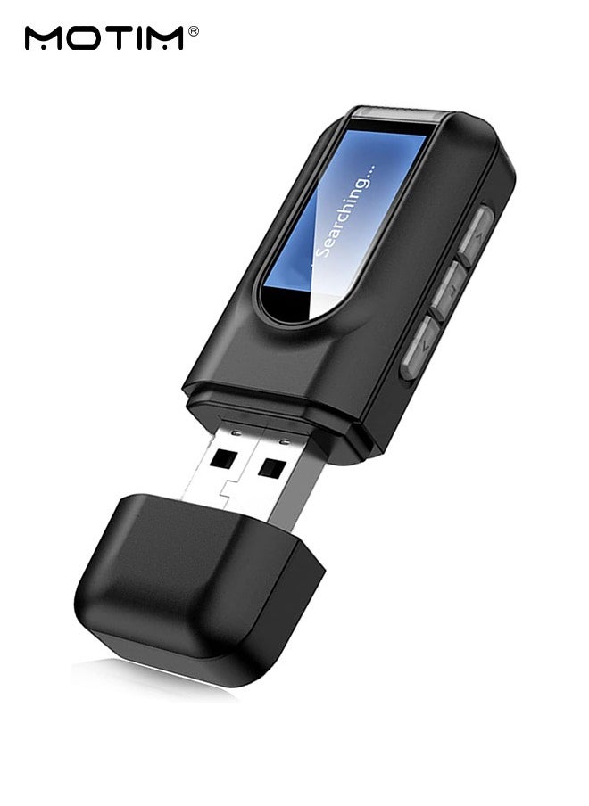 USB Bluetooth 5.0 Wireless Adapter, LCD Display, 2 IN 1 Audio Transmitter Aux Receiver Transceiver, Power by USB for Desktop Laptop Computer, TV, Projector (Transmit Mode)/Speaker, Headphone (Receive Mode)