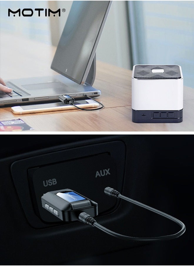 USB Bluetooth 5.0 Wireless Adapter, LCD Display, 2 IN 1 Audio Transmitter Aux Receiver Transceiver, Power by USB for Desktop Laptop Computer, TV, Projector (Transmit Mode)/Speaker, Headphone (Receive Mode)
