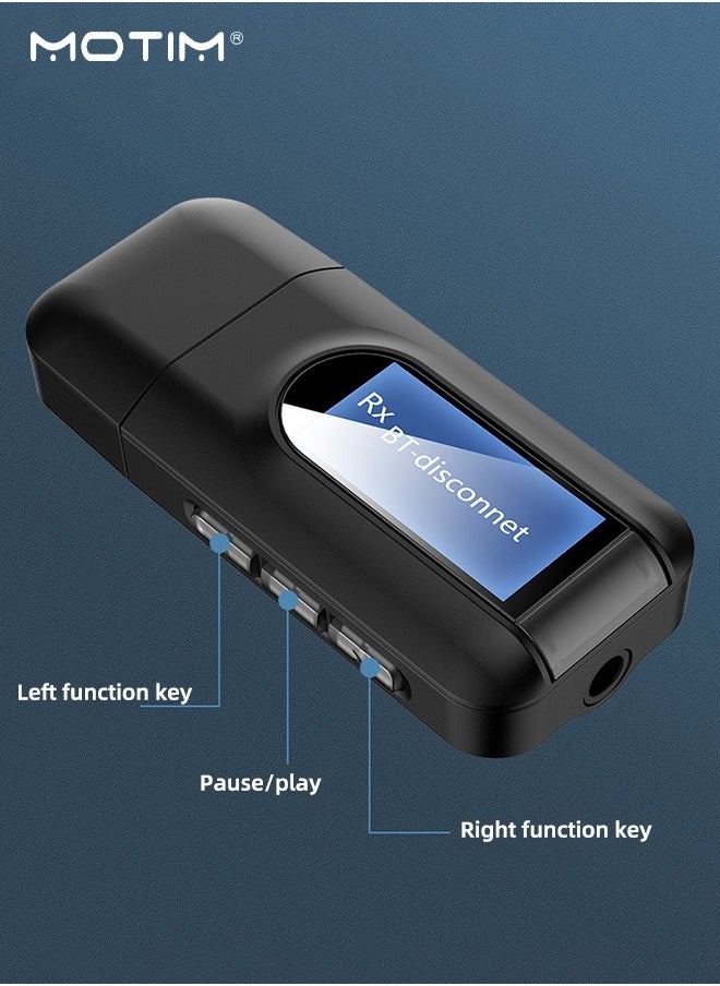 USB Bluetooth 5.0 Wireless Adapter, LCD Display, 2 IN 1 Audio Transmitter Aux Receiver Transceiver, Power by USB for Desktop Laptop Computer, TV, Projector (Transmit Mode)/Speaker, Headphone (Receive Mode)