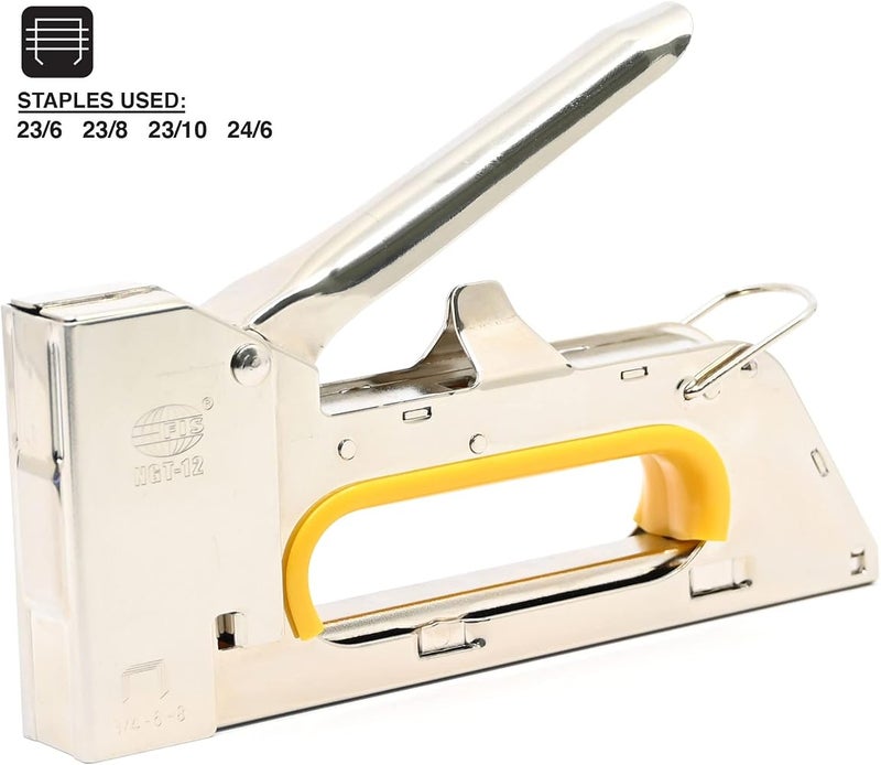 Fis Heavy Duty Metal Stapler Gun Tacker Staples used 23/6,23/8,23/10,24/6 mm Color Silver/Yellow -FSSFNGT-12 - Image 2