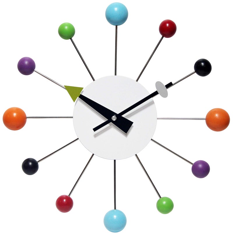 Infinity Instruments Orb Spoke Midcentury Modern 15 inch Retro Starburst Ball Wall Clock Quiet Quartz Movement Mid Century Decorative Multi Multicolor