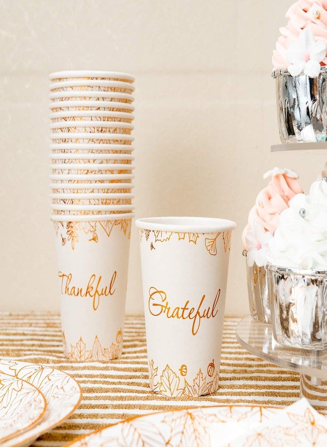 Crisky 24 Guests 96 Pcs Thanksgiving Disposable Napkins Plates Cups Set for Autumn Thanksgiving Dinner Party Decorations, Thankful and Grateful in Orange Foil - Image 3