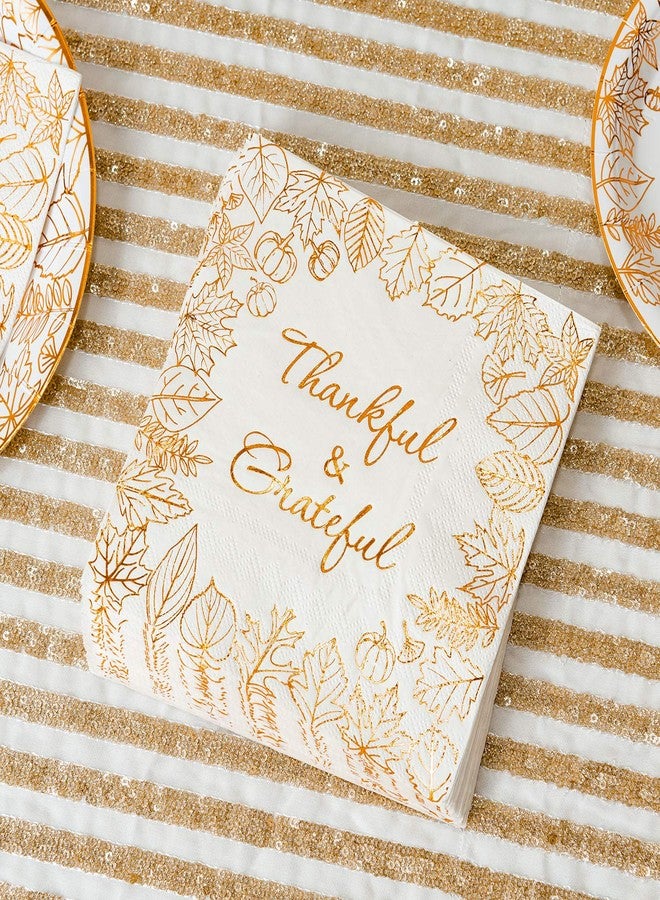 Crisky 24 Guests 96 Pcs Thanksgiving Disposable Napkins Plates Cups Set for Autumn Thanksgiving Dinner Party Decorations, Thankful and Grateful in Orange Foil - Image 5
