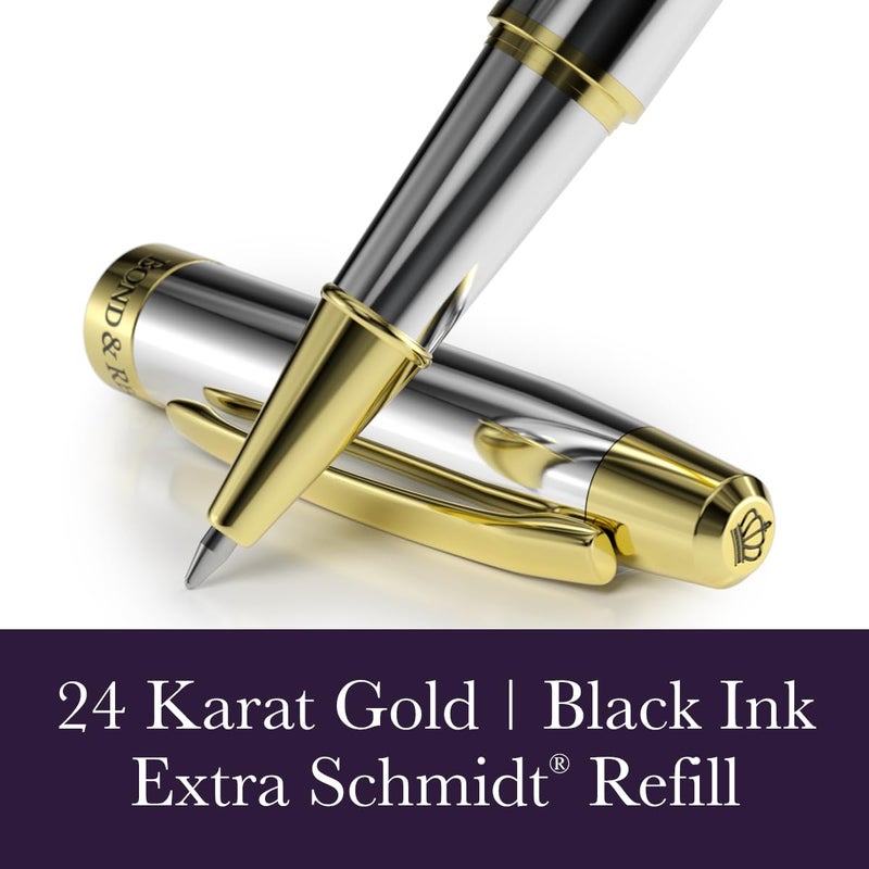 Bond & Regent 24 Karat Gold Luxury Rollerball Pen, Silver Chrome - Image 3