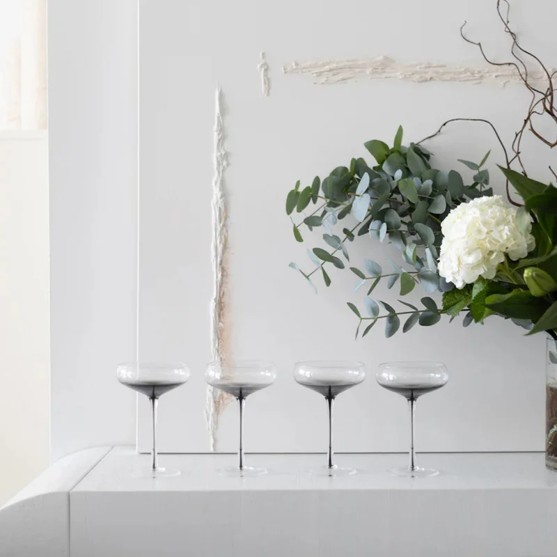 Hotel Collection Hotel Collection Smoke Stem Champagne Glasses | Smoky Black Champagne and Coupe Flutes to Elevate Every Special Moment that Calls for Sparkling Wine | 4 Glasses (Coupe)