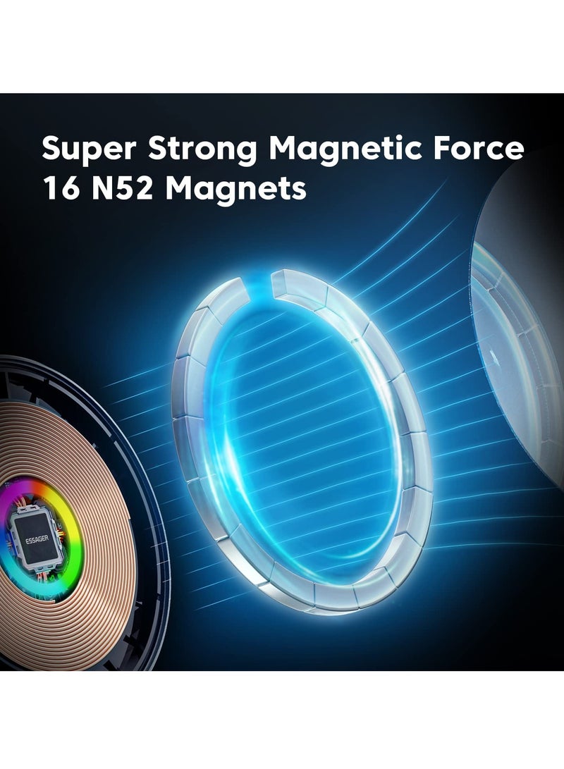 كاست ويف شاحن سيارة MagSafe، شاحن سيارة لاسلكي مغناطيسي قابل للتعديل 360 درجة مع إضاءة RGB، شاحن هاتف مغناطيسي بفتحة تهوية لسلسلة iPhone 14 13 12 (مع محول سيارة) - Image 5