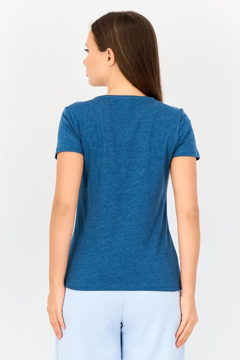 zivame Women Crew Neck Graphic Print Short Sleeve Sleepwear Top, Teal Green - Image 3