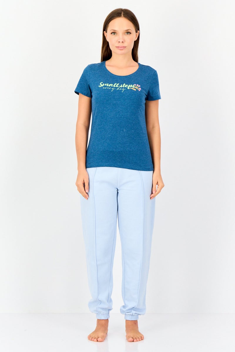 zivame Women Crew Neck Graphic Print Short Sleeve Sleepwear Top, Teal Green - Image 2