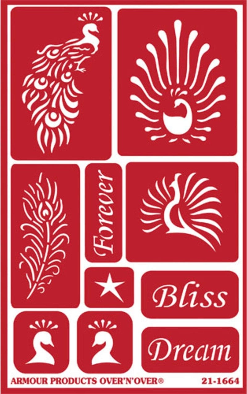Over n Over 2 Armour Etch Reusable Glass Etching Stencils Set | Yoga Theme with Namaste, Om, Lotus Flower, Bliss, Feather, Peacock Designs - Image 3