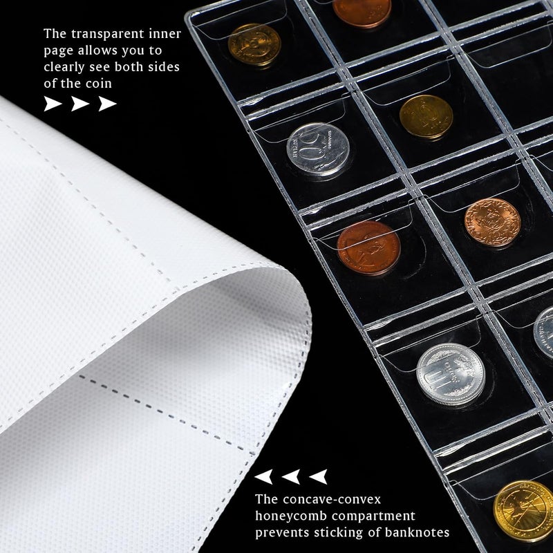 Zonon Coin Collecting Holder Album with 150 Coin Pockets and 240 Paper Currency Pockets, PU Leather Coins Collection Holder Penny Currency Storage Book (Black) - Image 4