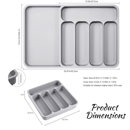 SUKHAD 5 Grid Cutlery Tray Organizer, Expandable Kitchen Drawer and Utensil Holder, Adjustable Large Kitchen Tool | 34.5 x 52.5 x 5 CM | Plastic | Grey - Image 4