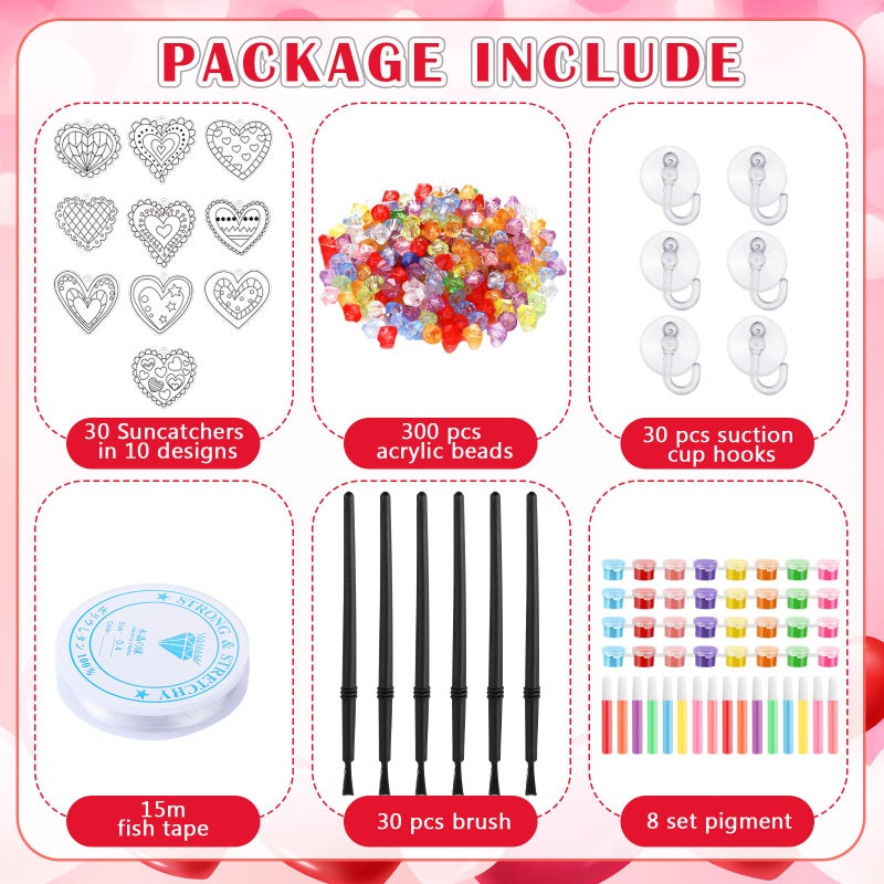 Sonwyoung 30 Sets Valentine's Day Suncatchers Craft Kits, DIY Heart Glow in The Dark Suncatcher Kits Stained Glass Window Paint Art for Valentines Activities Art and Craft Party Favors - Image 3