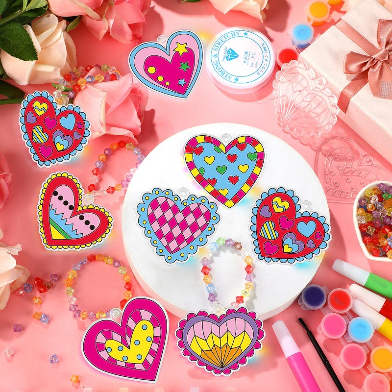 Sonwyoung 30 Sets Valentine's Day Suncatchers Craft Kits, DIY Heart Glow in The Dark Suncatcher Kits Stained Glass Window Paint Art for Valentines Activities Art and Craft Party Favors - Image 2
