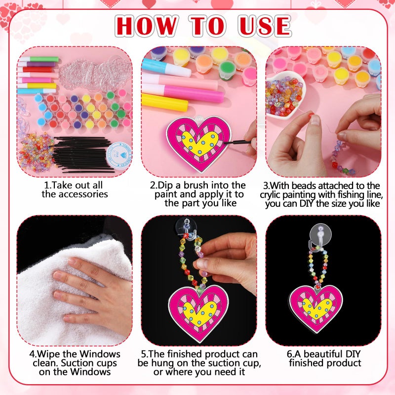 Sonwyoung 30 Sets Valentine's Day Suncatchers Craft Kits, DIY Heart Glow in The Dark Suncatcher Kits Stained Glass Window Paint Art for Valentines Activities Art and Craft Party Favors - Image 4