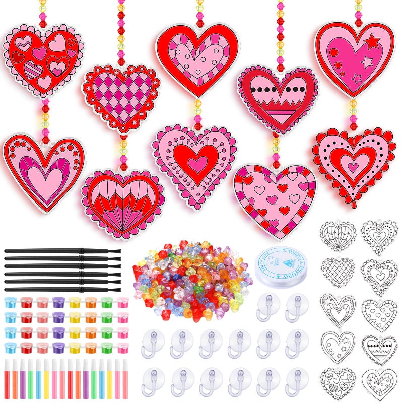 Sonwyoung 30 Sets Valentine's Day Suncatchers Craft Kits, DIY Heart Glow in The Dark Suncatcher Kits Stained Glass Window Paint Art for Valentines Activities Art and Craft Party Favors - Image 1