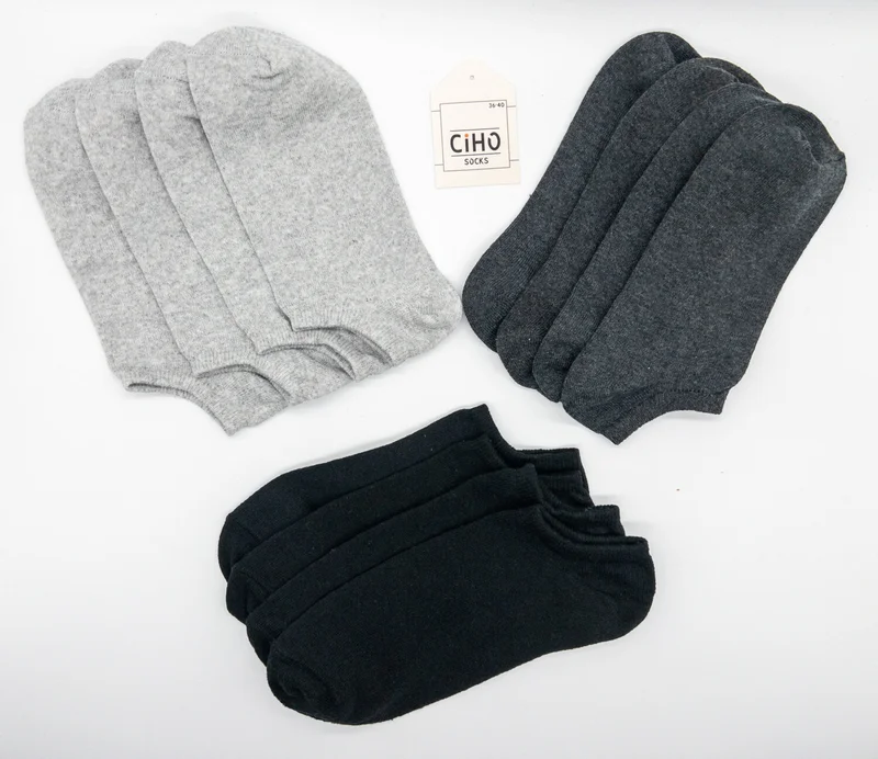 Ciho Socks Men's Basic 12 Pairs Black Smoked Gray Color Booties Socks