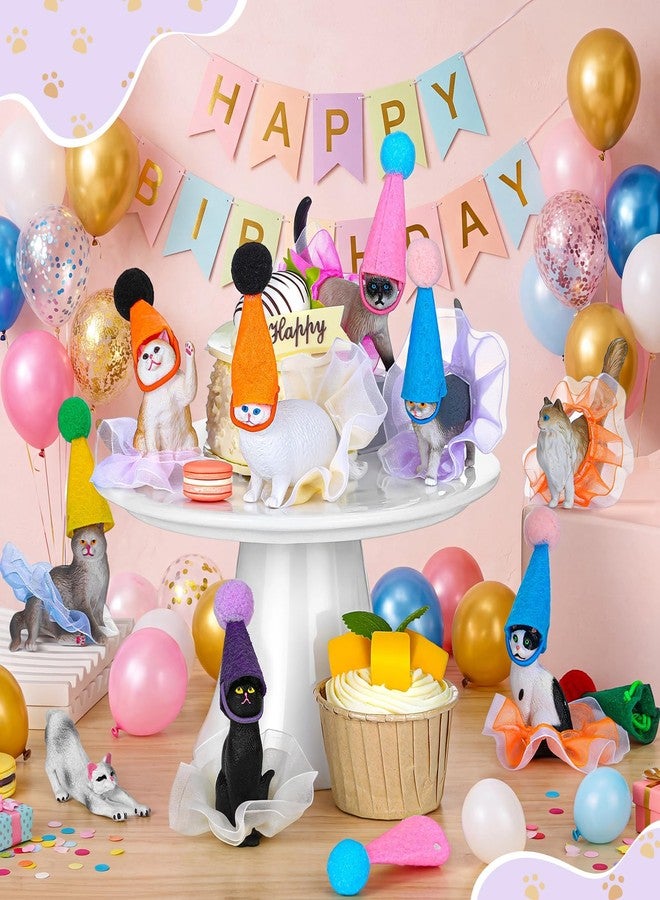 Booson 27 Pcs Cat Birthday Party Decorations Cat Figurines Cake Toppers Mini Party Hat Mini Skirt Animals Birthday Decor for Kitty Animals Birthday Party Supplies - Image 5