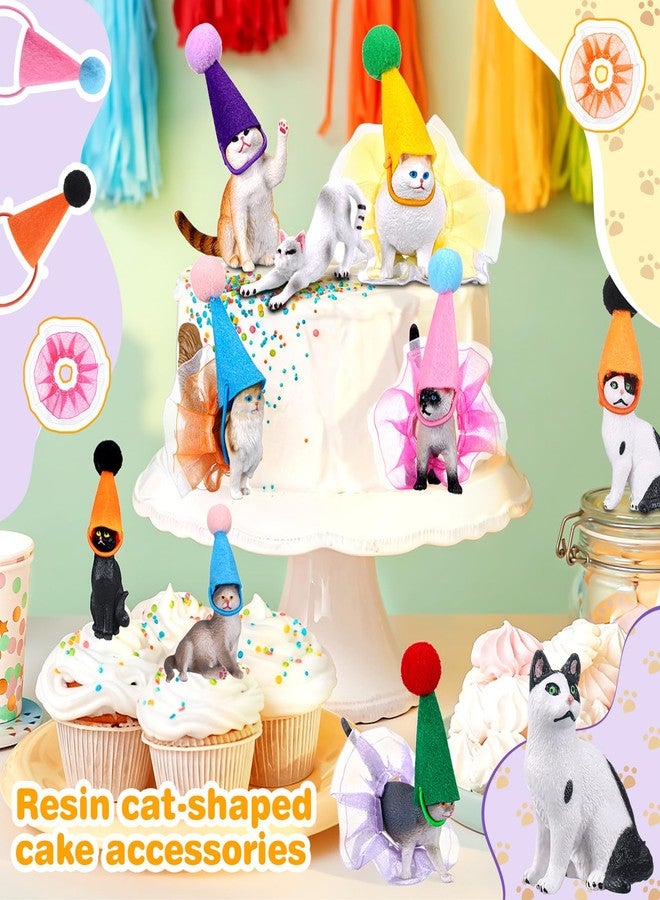 Booson 27 Pcs Cat Birthday Party Decorations Cat Figurines Cake Toppers Mini Party Hat Mini Skirt Animals Birthday Decor for Kitty Animals Birthday Party Supplies - Image 4