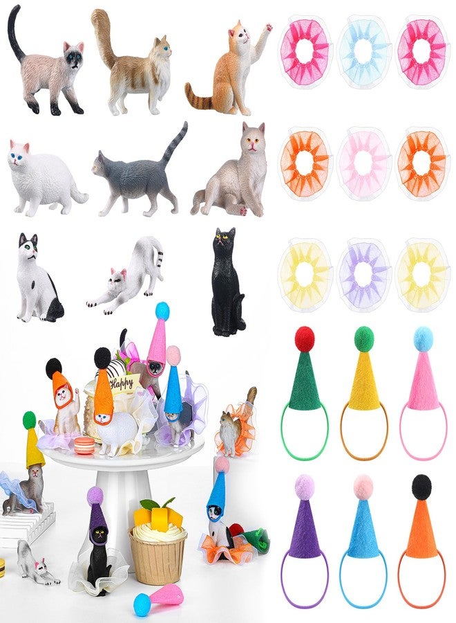 Booson 27 Pcs Cat Birthday Party Decorations Cat Figurines Cake Toppers Mini Party Hat Mini Skirt Animals Birthday Decor for Kitty Animals Birthday Party Supplies - Image 1
