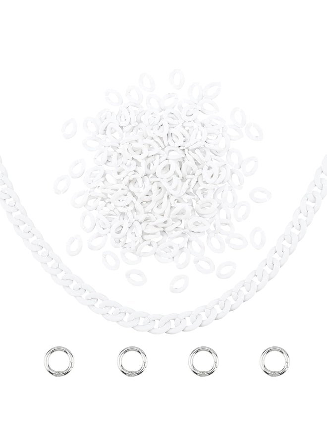 Acrylic Linking Rings, 200pcs White Quick Link Connectors Open Linking Rings with 4pcs Metal Spring Gate Rings for DIY Purse Bag Eyeglass Chain Pocket Chain Jean Chains Making - Image 1