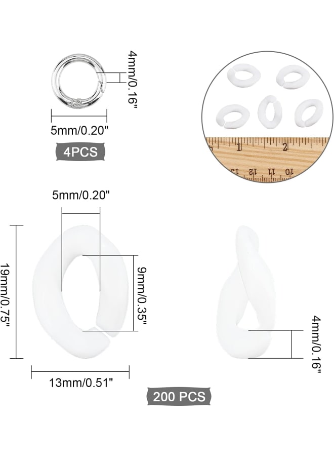 Acrylic Linking Rings, 200pcs White Quick Link Connectors Open Linking Rings with 4pcs Metal Spring Gate Rings for DIY Purse Bag Eyeglass Chain Pocket Chain Jean Chains Making - Image 5