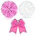 Hanaive Set of 3 12 Inch Cheerleading Pom Poms and Large Cheerleader Ponytail Bow Holder for Girl Large Metallic Cheerleader Pom Poms for Sports Team Cheering Pink and White - Image 3