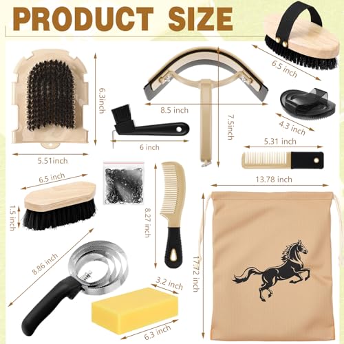 Abbylike 12 Pieces Horse Grooming Kit Racing Festival Tack Room Supplies Horse Brush Sets Equine Care Cleaning Kit Shedding Grooming Massaging ToolsBlack - Image 3