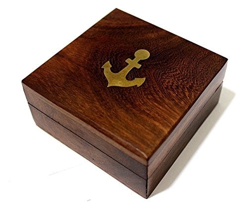 THOR INSTRUMENTS 3" Sundial Compass with Teak Wood Box Inlaid with Solid Brass Rustic Vintage Home Decor Gifts - Image 4