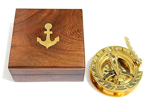THOR INSTRUMENTS 3" Sundial Compass with Teak Wood Box Inlaid with Solid Brass Rustic Vintage Home Decor Gifts - Image 5