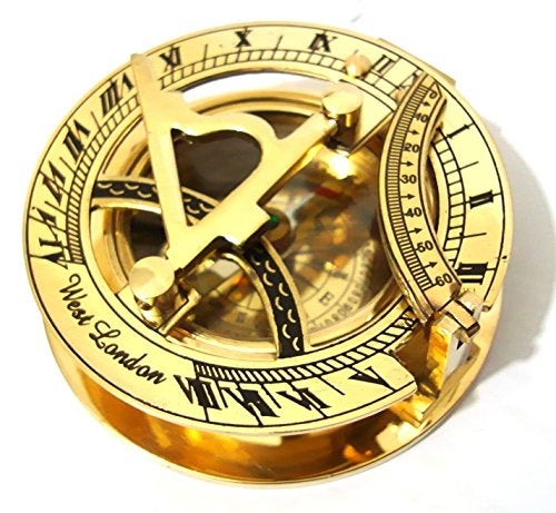 THOR INSTRUMENTS 3" Sundial Compass with Teak Wood Box Inlaid with Solid Brass Rustic Vintage Home Decor Gifts - Image 2